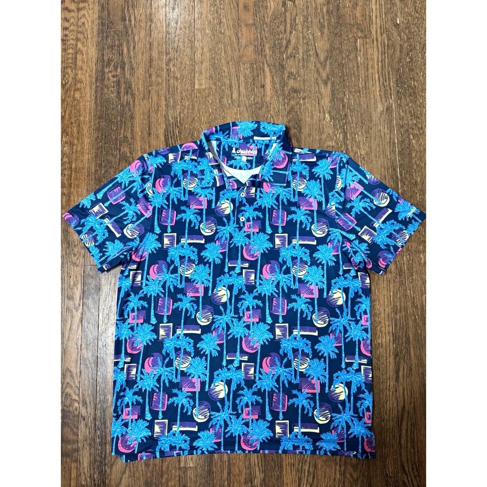 Chubbies Mens XL Performance Polo Shirt Blue Tropical Floral Print SS Button